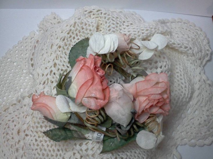 5 Mix Peach Roses Wreath - Click Image to Close