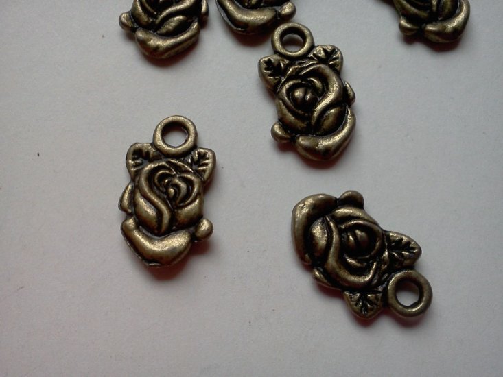 Antique Bronze Rose Charms* - Click Image to Close