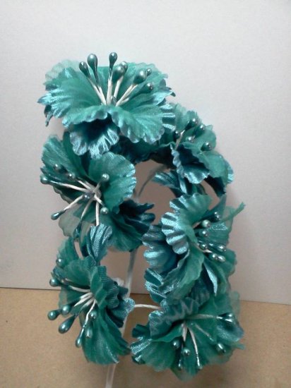 Teal fabric Flowers - Click Image to Close