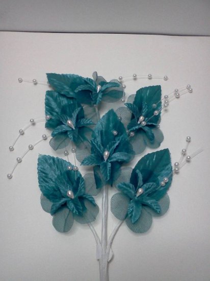 Teal fabric Flowers* - Click Image to Close