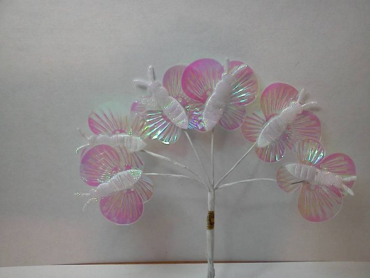 Mini Iridescent White Artificial Butterfly Spray* - Click Image to Close
