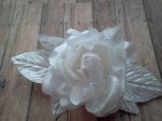 2 White Fabric Rose Brooches*