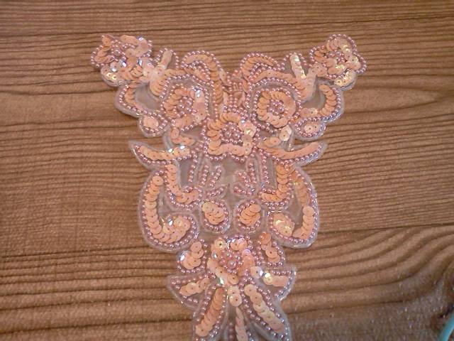 Peach Pearl and Sequin Applique - Click Image to Close