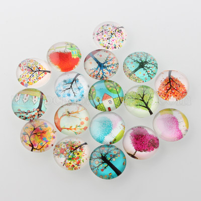 4 Mix Tree Glass Cabochons* - Click Image to Close